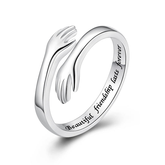 ACJFA 925 Sterling Silver Hug Ring for Women Teen Gilrs - Open Promise Ring Mothers Day Birthday Gifts for Daughters Mom Sister Wife Friends Grandma