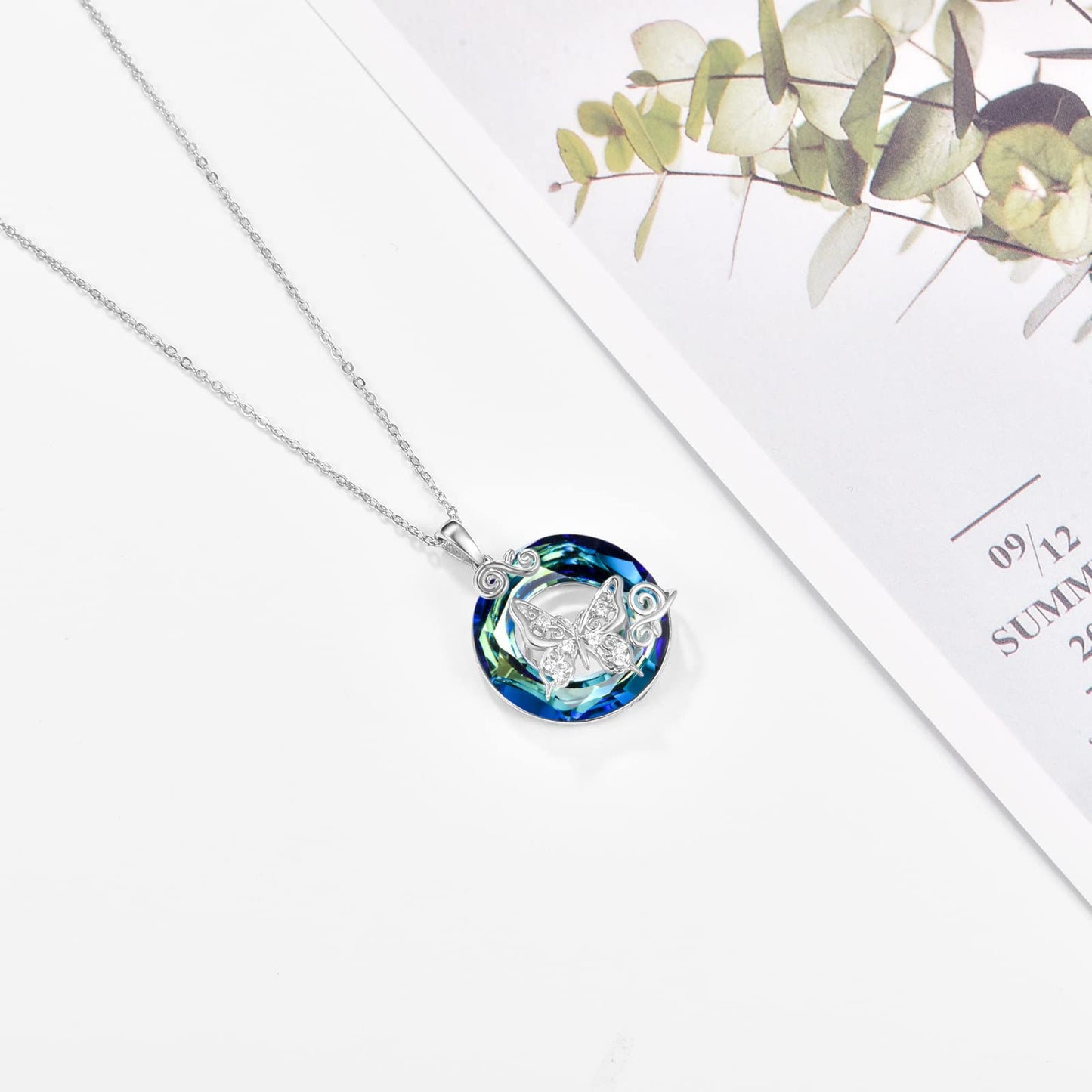 AENEAS Butterfly Necklaces for Women Sterling Silver Butterfly Pendant Necklace Blue Crystal Butterfly Jewelry Gifts for Women