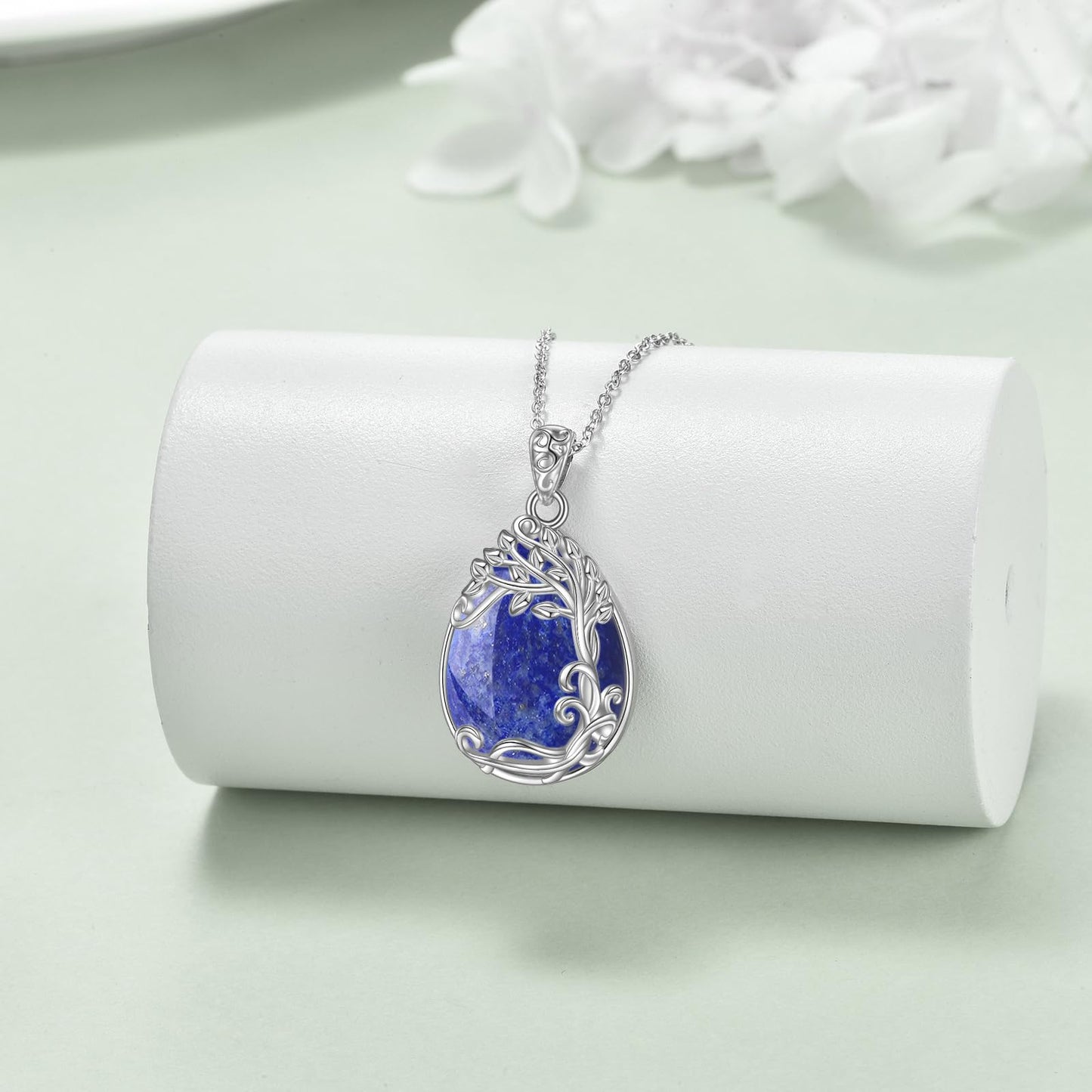 YAFEINI Lapis Lazuli Necklace 925 Sterling Silver Tree of Life Pendant Necklace Gift Jewelry for Women (GG-Tree of Life Lapis Lazuli)
