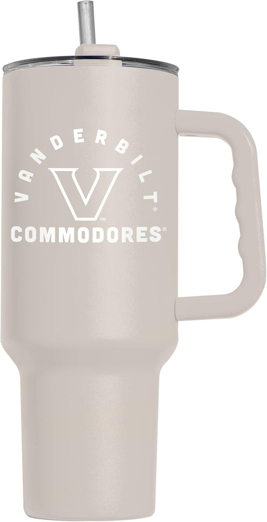 Logo Brands NCAA Vanderbilt Commodores Sand 40 oz Tumbler with Handle - Stylish Everyday Use Powder Coated-Stainless Steel with Straw- Keeps Cold For Hours
