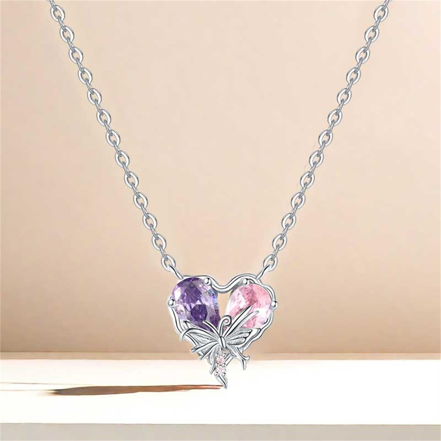 MISEFF 925 Sterling Silver Fashion Pendant Necklace for Women，Fashion Jewelry, 18K Gold Plated， Advanced Retro Series Link Chains ，Basic Multifunctional Accessories Suitable for Multiple Occasions and Daily Wear (Butterfly Love Necklace)