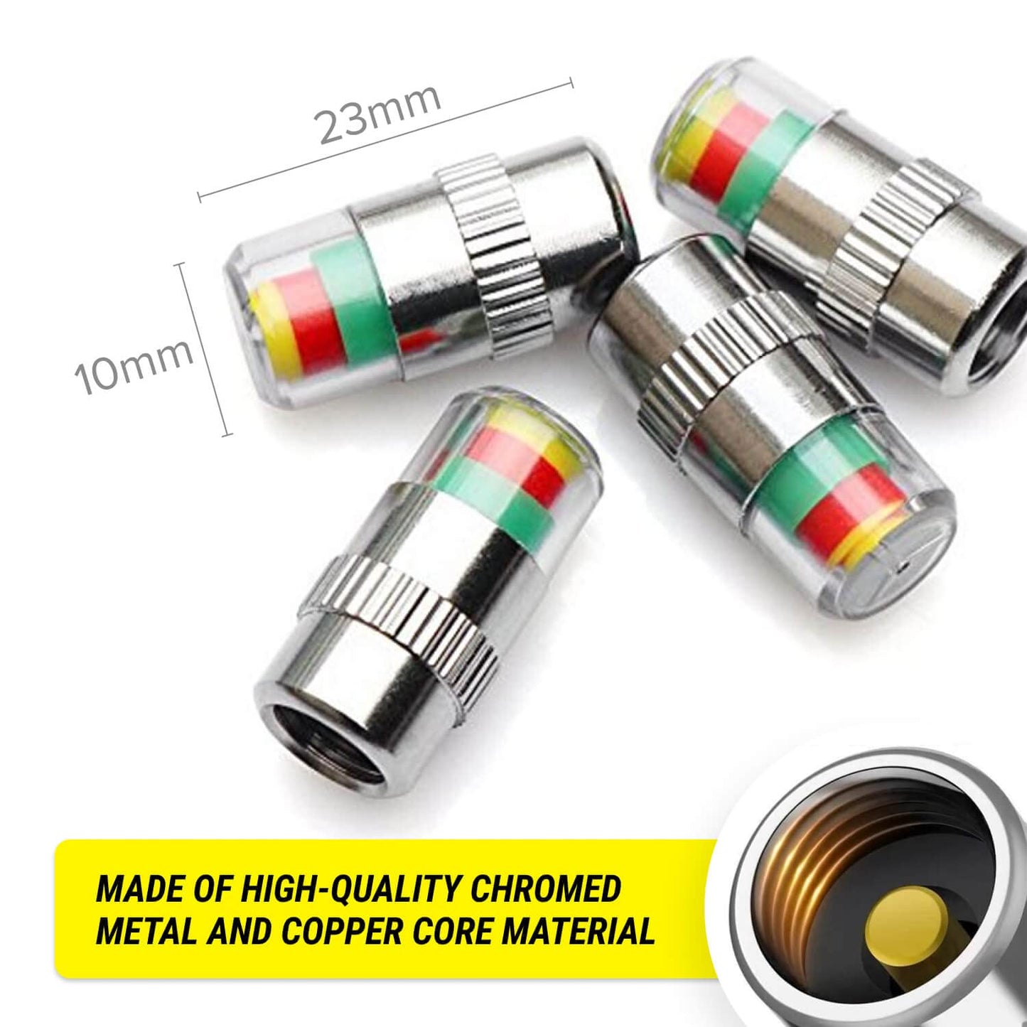Airmoto Tire Pressure Caps, Easy to Read 3 Color Car Tire Pressure Monitor Valves, 4pcs, 32-to-35 PSI