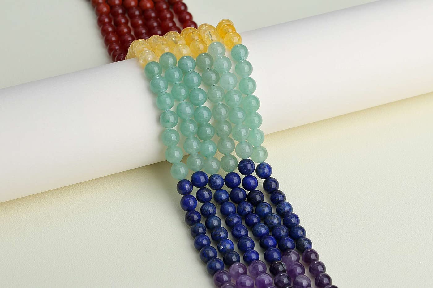 LAIDANLA 7 Chakras 8mm Natural Colorful Stone Beads Round Loose Gemstone Stone Beads for DIY Bracelet Necklace Earrings Jewelry Making Polishing Genuine Real Beading Crystal 96PCS 2 Strand 32"