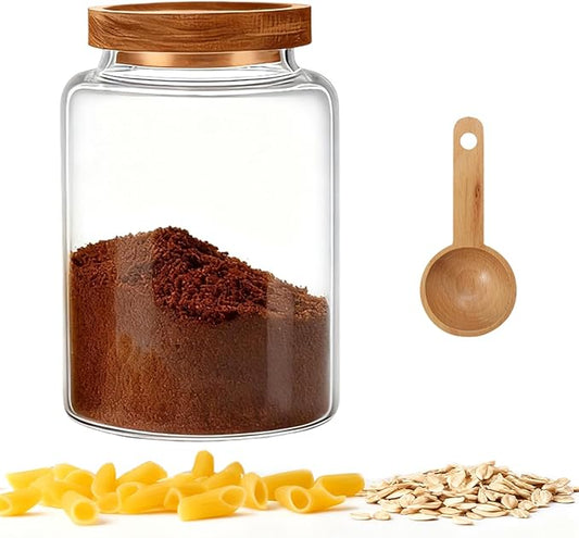 Glass Storage Jar with Lids Thicken Glass Coffee Canister Borosilicate Glass Food Containers for Spice Ground Nut Pasta Sugar Candy Tea (1200ml/40oz-1pack-with spoon)