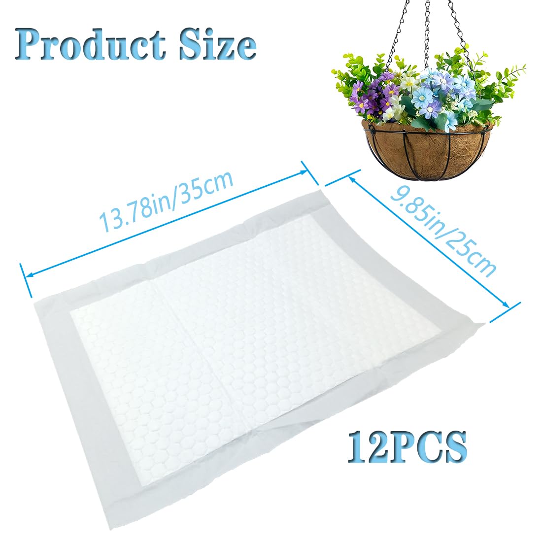 12Pack Self Watering Liners for Hanging Plants Basket,10 X 14” Plant Basket Insert Watering Devices Coconut Liner Auto Watering Mat for Outdoor Window Box Pot (12, White)