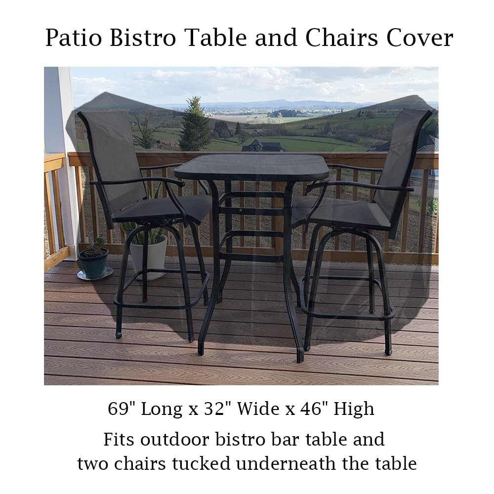 Izzybang Outdoor High Top Bar Height Dining Set Cover for Patio Furniture Bistro Sets 3 Piece Tall Bar Height Waterproof Heavy Duty Patio Bistro Pub Table and Chairs Cover, 69" L x 32" W x 46" H