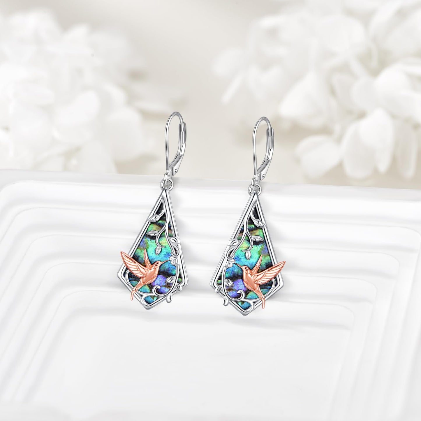 Hummingbird Earrings Sterling Silver Hummingbird Leverback Earrings Leaf Dangle Earrings Drop Jewelry Birthday Gifts for Women