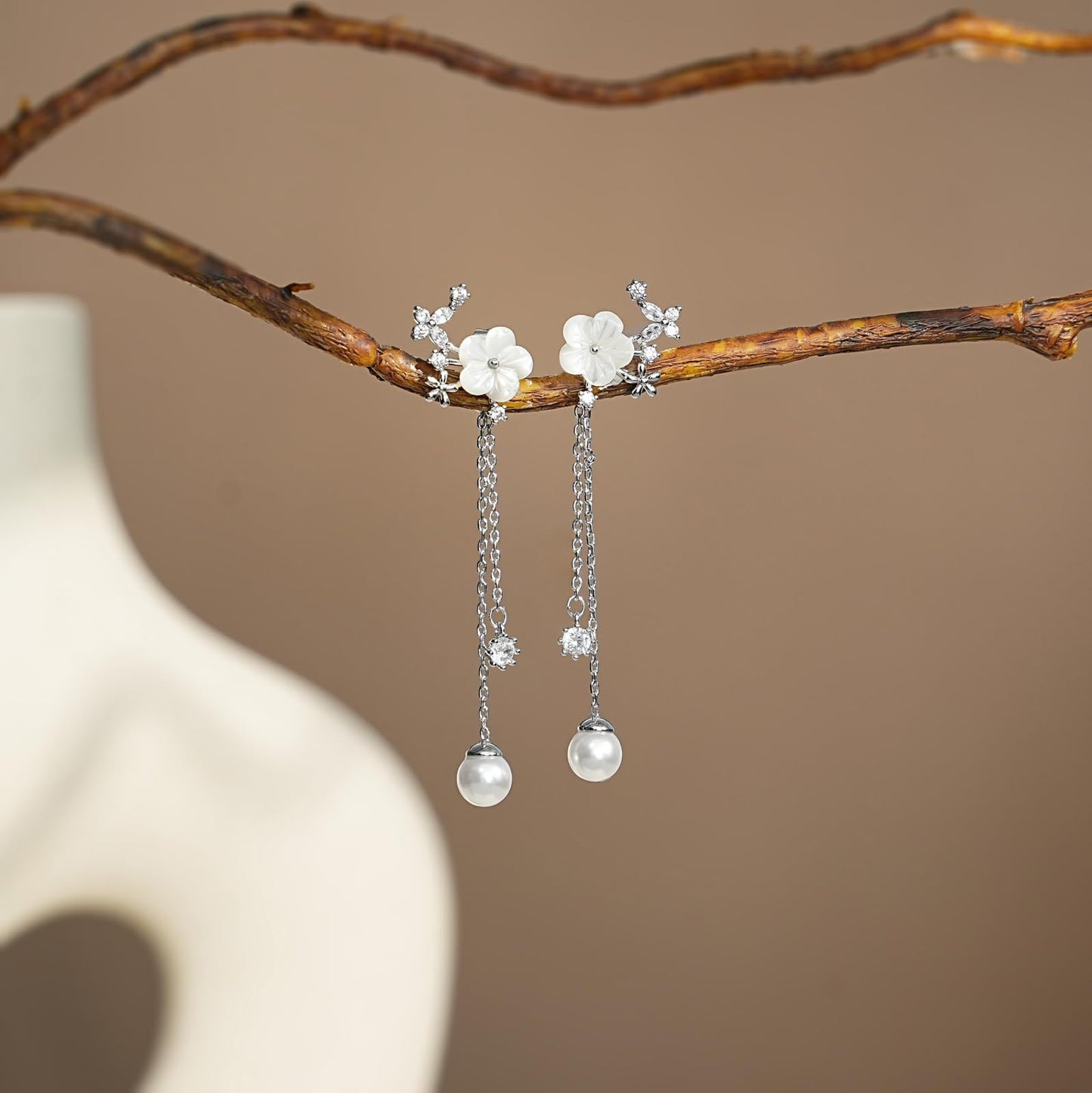 Pearl Earrings for Women, 14k Gold Plated Trendy Diamond Pearl Drop Earrings Hypoallergenic Dainty Bridal Gifts Wedding jewelry for Women
