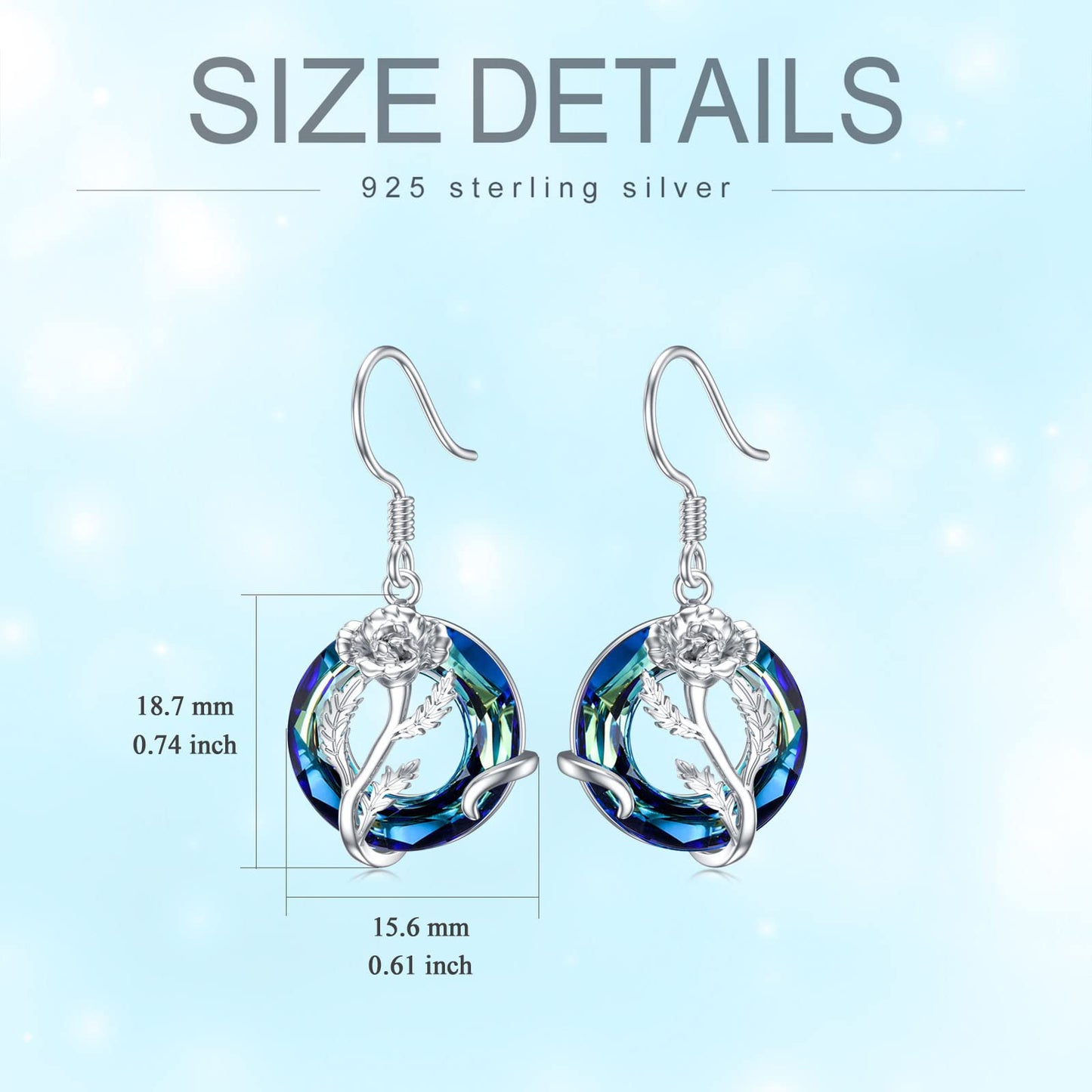 TOUPOP August Birth Flower Earrings Poppy Drop Dangle Earrings Blue Crystal Jewelry Birthday Mothers Day Gifts for Women Mom Her