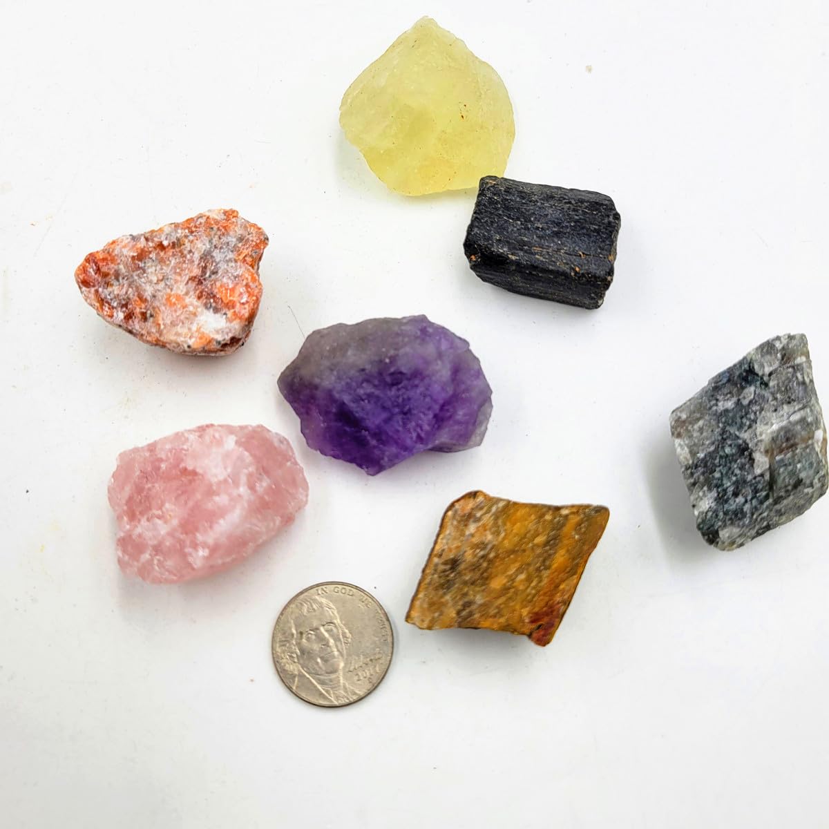 7Pcs Energy Crystals for Good Fortune Natural Raw Crystals Set of Black Tourmaline,Amethyst,Labradorite,Rose Quartz,Citrine,Sunstone,Tiger's Eye (Crystals for Good Fortune)