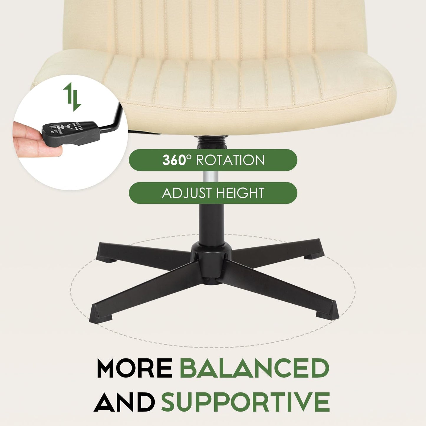 PayLessHere Criss Cross Chair,Armless Cross Legged Office Chair,Wide Comfty Desk Chair with No Wheels Modern Height Adjustable,Swivel Fabric Vanity Chair Computer Task Chair (Pack of 2, Beige)