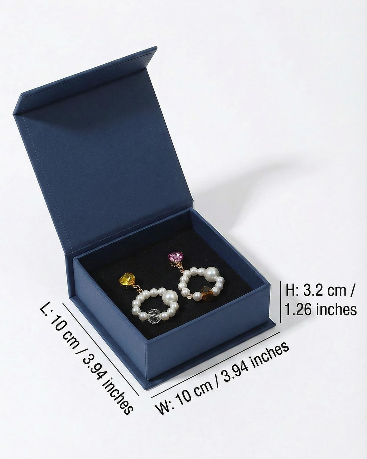 Jewelry Gift Box Set, 12 Pieces Flip-Up Velvet Foam Filled Square Jewelry Boxes for Necklaces, Earrings & Rings, Cardboard Paper Gift Case, Velvet Jewelry Box, 3.93 x 3.93 x 1.26 Inches (Dark Blue)
