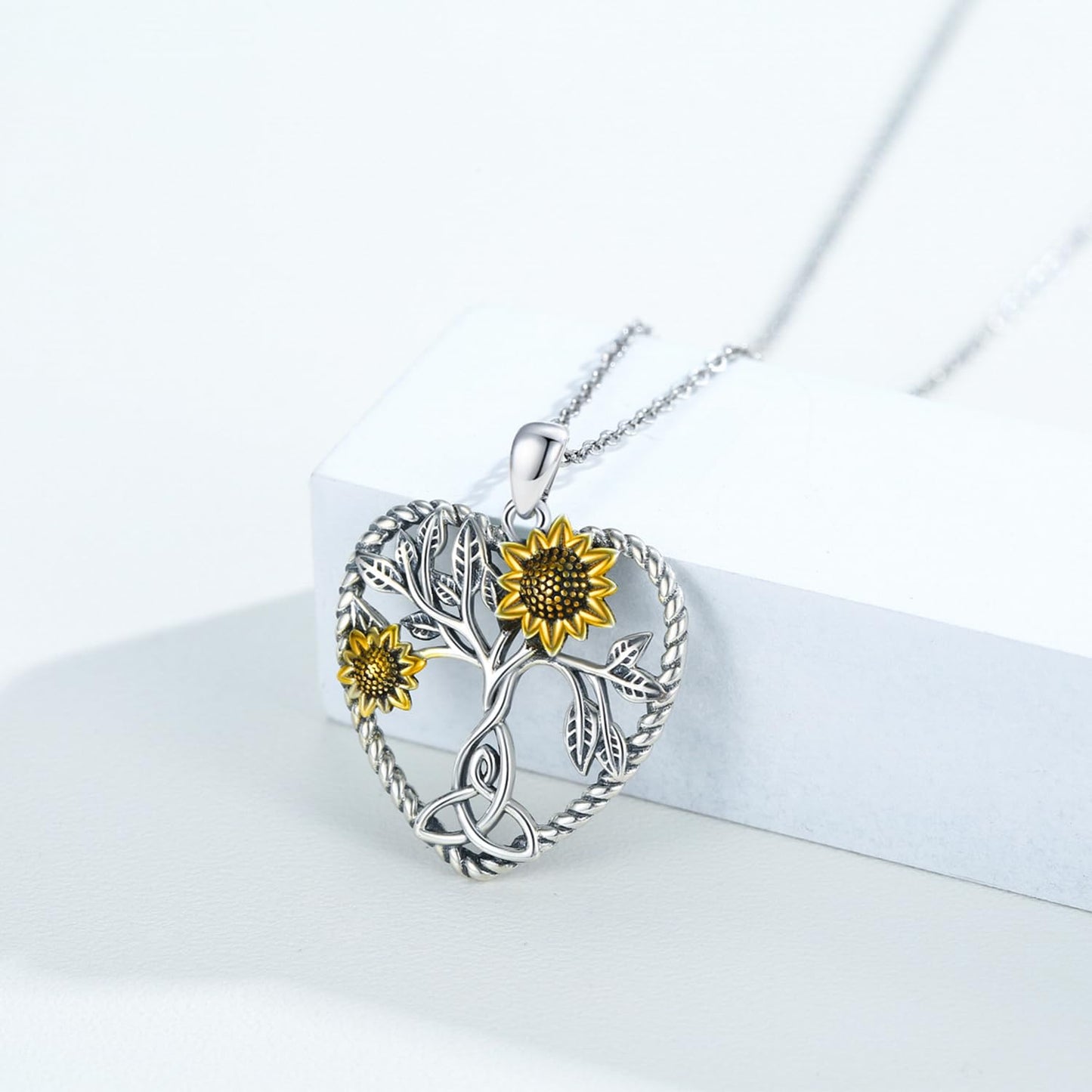 CHENGHONG Sunflower Necklace 925 Sterling Silver Tree of Life Necklace Heart Sunflower Sunshine Jewelry Gifts for Women