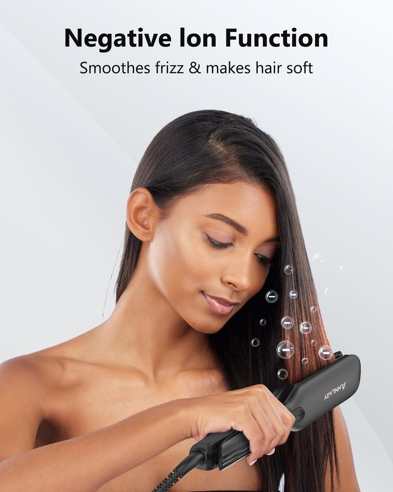 Annlary 1.75 Inch Hair Straightener, Professional Titanium Plate with Ceramic Coating Ionic Dual Voltage Flat Iron with Heat-Resistant Silicone, for Less Frizz, Shinier & Smoother Hair