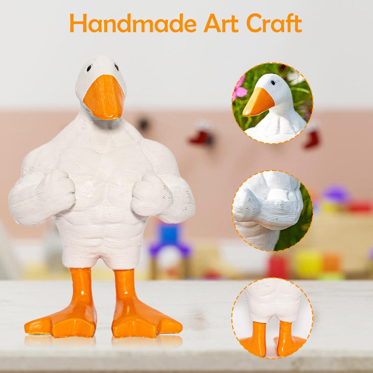 REIKOMO Magnetic Muscle Duck Figurine – Funny Resin Desk Ornament, Quirky Sculpted Duck for Office, Living Room, Bookshelf, or Home Decor