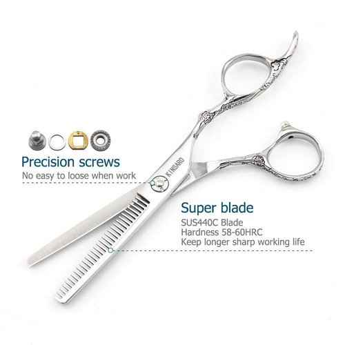 Hair Scissors Set 6INCH 440C Hair Cutting Scissors and Rose Handle Hair Thinning Shears Kinsaro
