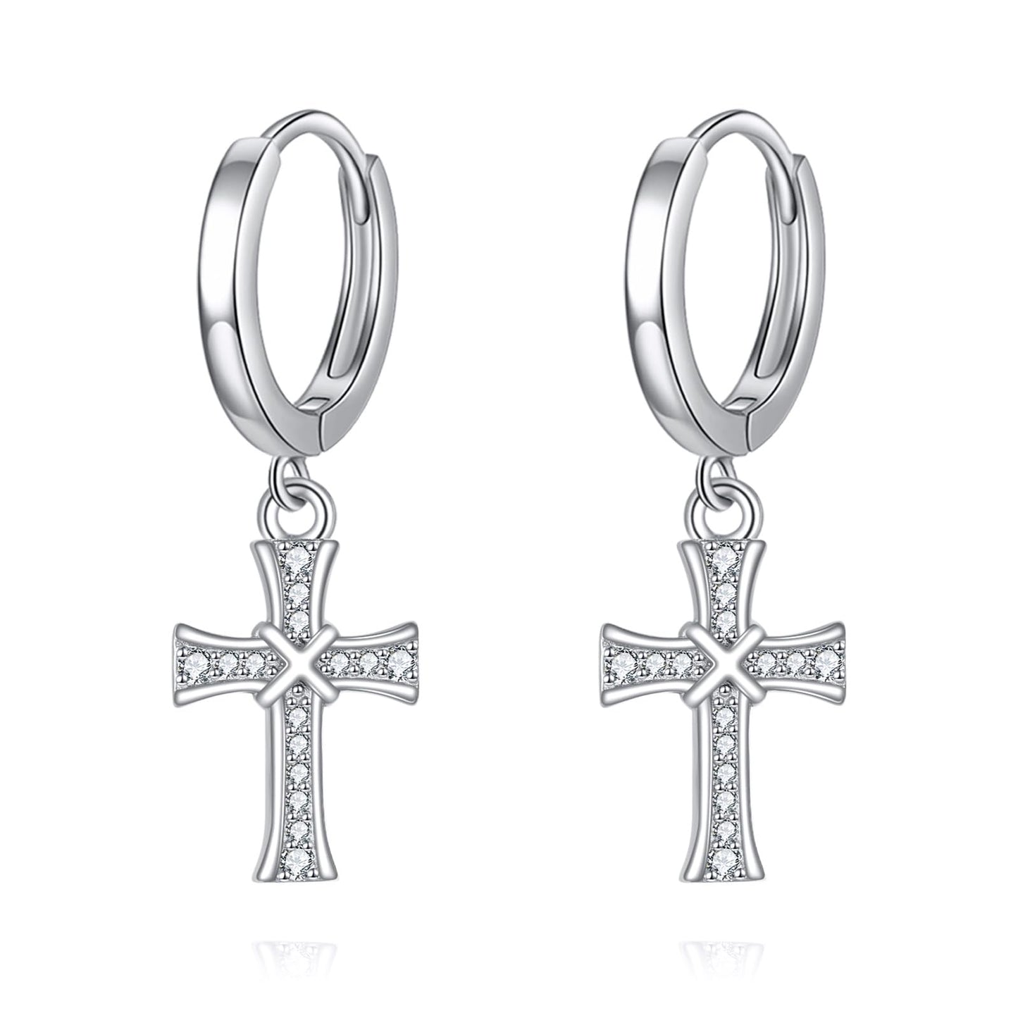 925 Sterling Silver Cross Hoop Earrings Dangle Drop Earrings Huggie Jewelry Birthday Gifts for Women (Cross Cubic Zirconia)