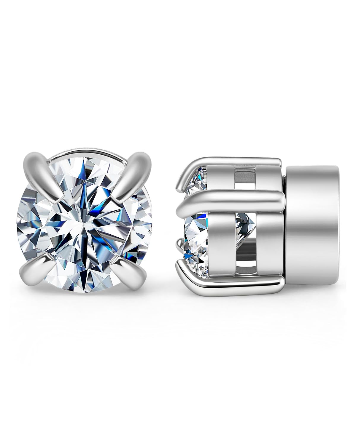 WORFAJEW Moissanite Earrings Magnetic Earrings for Men Women Stainless Steel 14K White Gold Plated Non Piercing Clip On Earring Hypoallergenic VVS1 Lab Diamond Mens Stud 1.6Carats