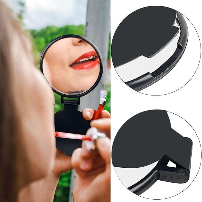 Tenalleys Mini Round Folding Mirror Portable Pocket Mirror Makeup Mirror for Purse Travel Makeup Mirror for Women Girls Daily Use (4 Pcs Black)