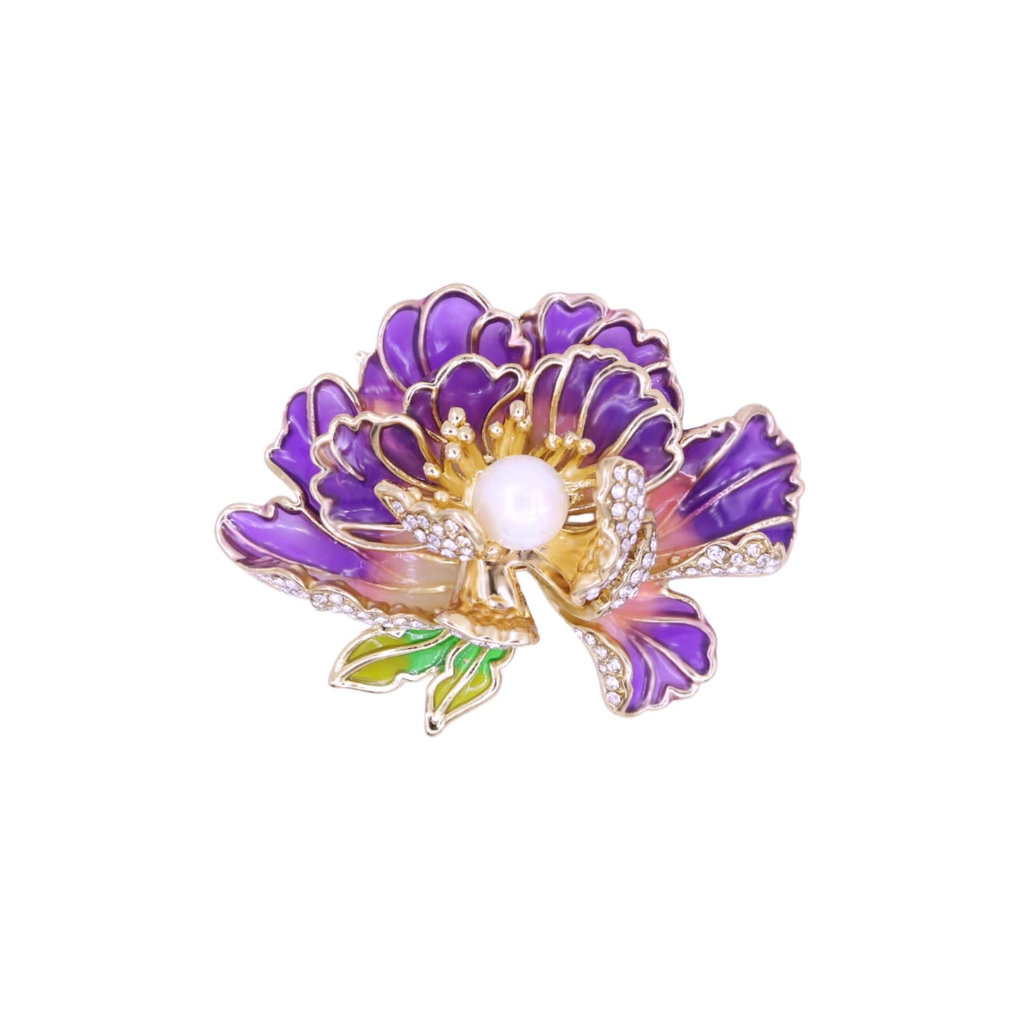 Crystal Red Flower Brooch Pins for Women Elegant Enamel Rhinestone Floral Brooches Pin Fashion Jewelry for Party Dance Wedding Banquet Brooch for Women Gift (Purple)