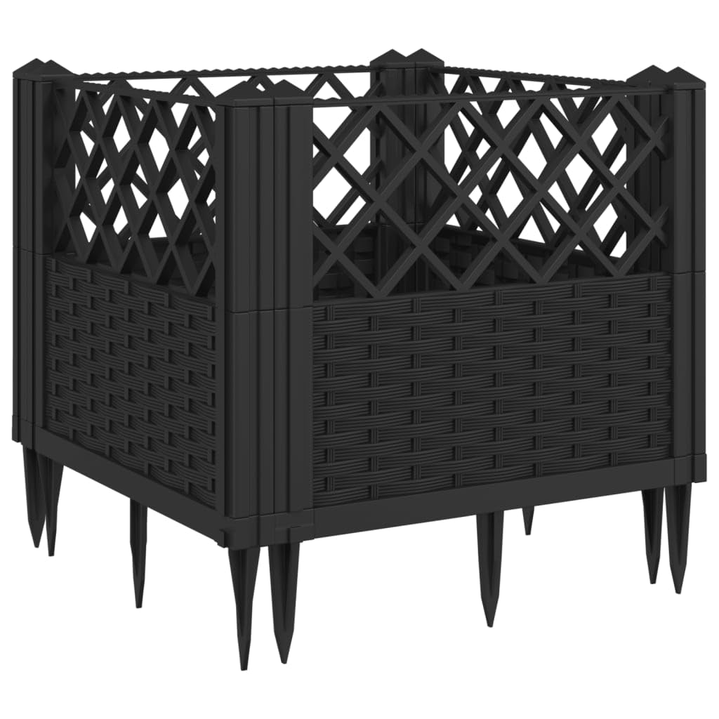 Xolmizyn Modular Garden Planter 17.1 Inch Square Basketweave Flower Pot for Outdoor Terrace Patio Deck Balcony Plants Vegetables Herbs Durable Polypropylene Black