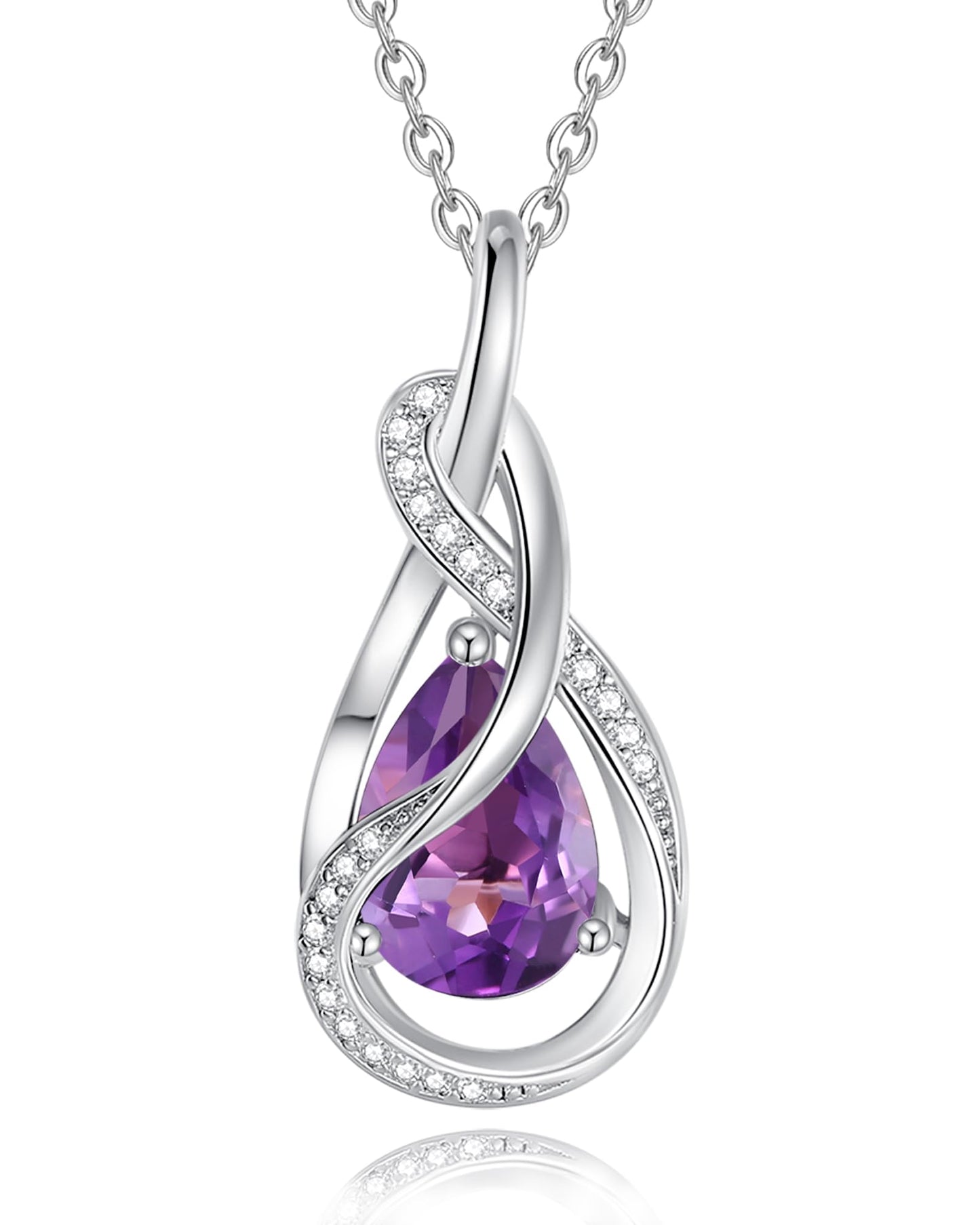 FANCIME Amethyst Necklace Feburary Birthstone Sterling Silver Infinity Knot Pendant Necklace Purple Gemstone Fine Jewelry Birthday Mothers Day Gifts for Women Mom