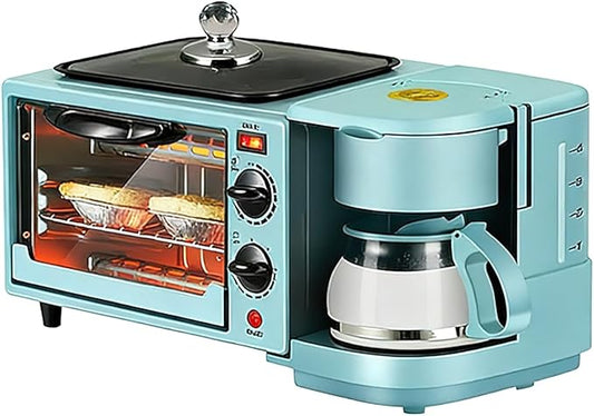 9L, 3-in-1 multifunctional home breakfast machine, mini oven, coffee machine, with timer, visible window, Lid crystal handle (Blue)