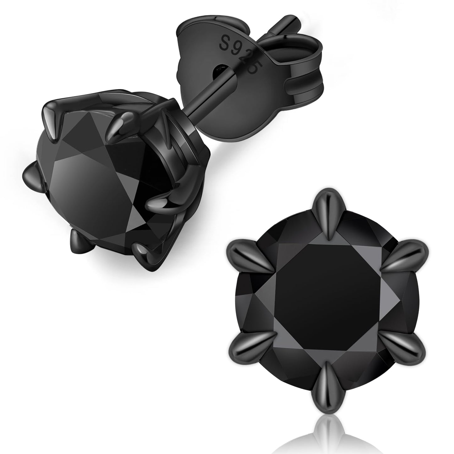 KRKC Moissanite Earrings for Men Women, Black Diamond Earrings for Men, D Color VVS1, 925 Sterling Silver Solitaire Stud Earrings, Black Tone Plated Earrings for Men, Valentine's Day Gifts, 1.6CT