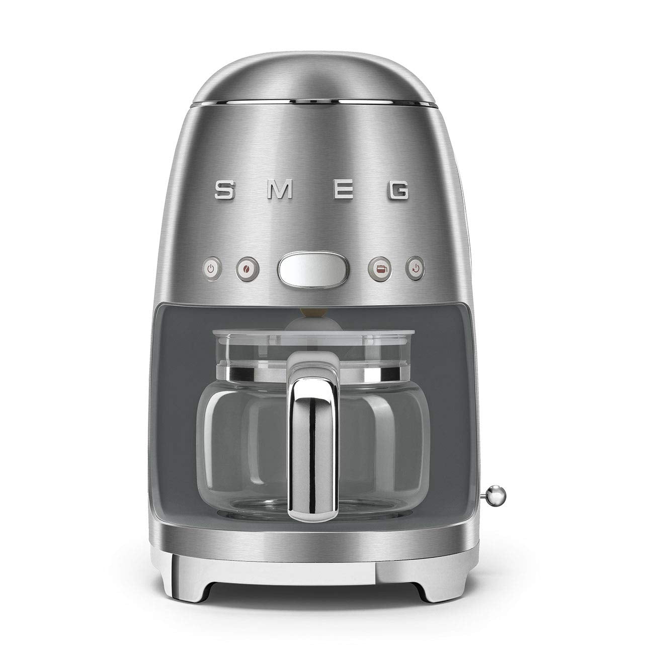Smeg 50's Retro Style Aesthetic Drip Coffee Machine with 10 Cup Glass Carafe, Auto Start Feature, Keep Warm Plate, and Two Coffee Strength Settings (Brushed Stainless Steel)