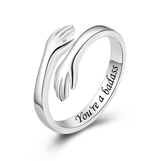 ACJFA Hug Rings for Women Sterling Silver Adjustable Ring Thumb Ring Birthday Mother Gifts Jewelry(You're a *)
