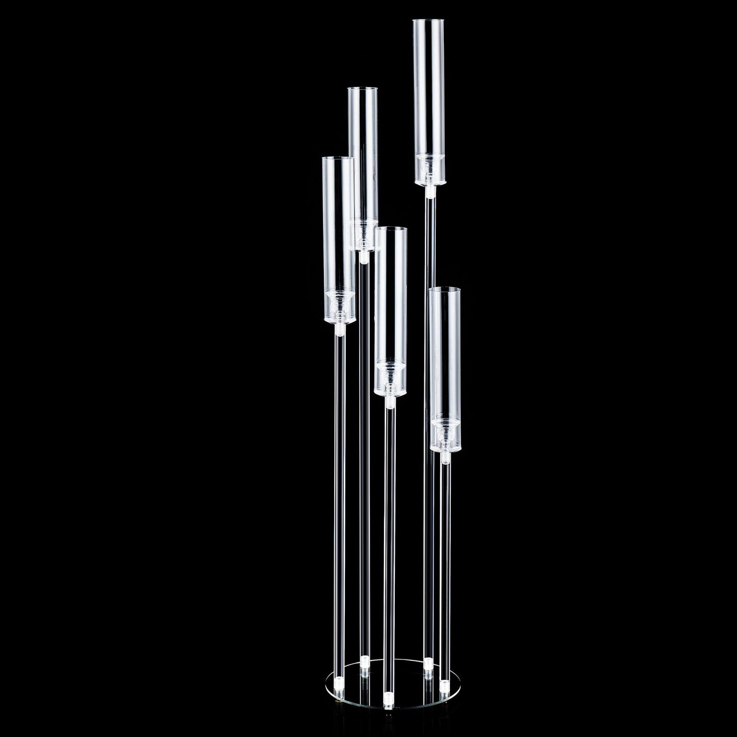 1pcs 45.7in Tall 5 Arm Acrylic Candelabra Centerpieces with Acrylic Shade for Table and Floor, Clear Candle Holders for Wedding Ceremony Birthday Party Home Decoration Fit 0.8in Candles (No Candle)
