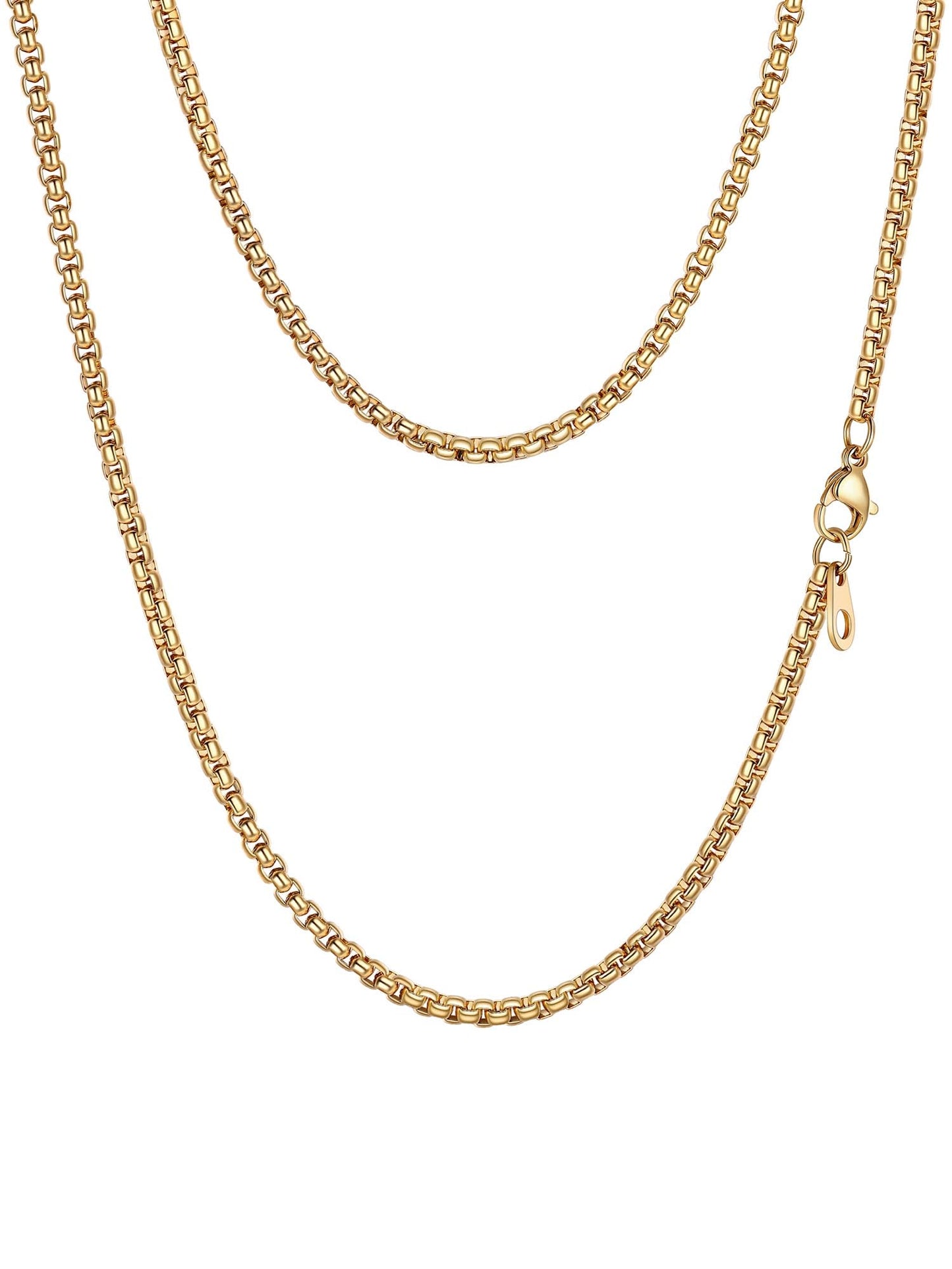 PROSTEEL Squre Rolo Link Chains, 18K Gold Chain Necklace Waterproof & Non Tarnish 3mm Stainless Steel Link Chains for Men and Women Jewelry with Gift Box 20in