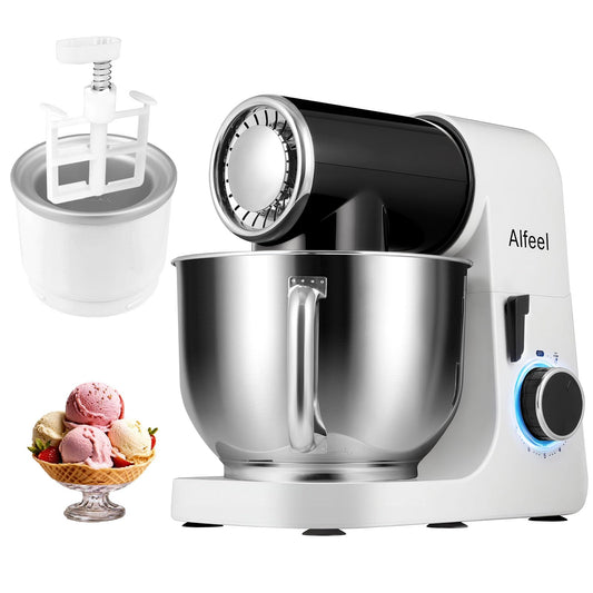 Aifeel Stand Mixer, 6.5QT Mixer with Ice Cream Maker Attachments, Kitchen Electric Mixer Multifunctional Bread Dough Mixer with Dough Hook,Whisk & Beater, Food Mixer for Baking (Black-White)