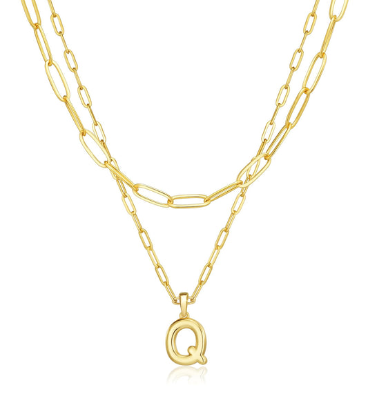 adoyi Gold Heart Initial Necklaces for Women Hers Dainty 14K Gold Plated Heart Layered Letter Q Pendant Necklace Stack Jewelry Birthday Valentines Gifts for Women Mom and Wife