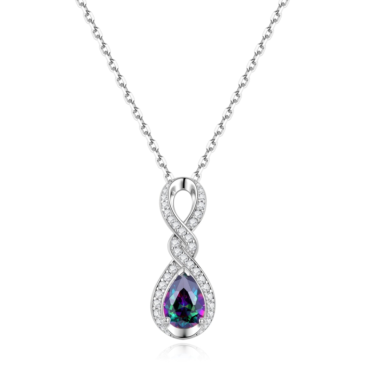 FANCIME Alexandrite Necklace June Birthstone Sterling Silver Dainty Infinity Knot Pendant Necklace Gemstone Fine Jewelry Anniversary Birthday Graduation Mothers Day Gifts for Women Mom