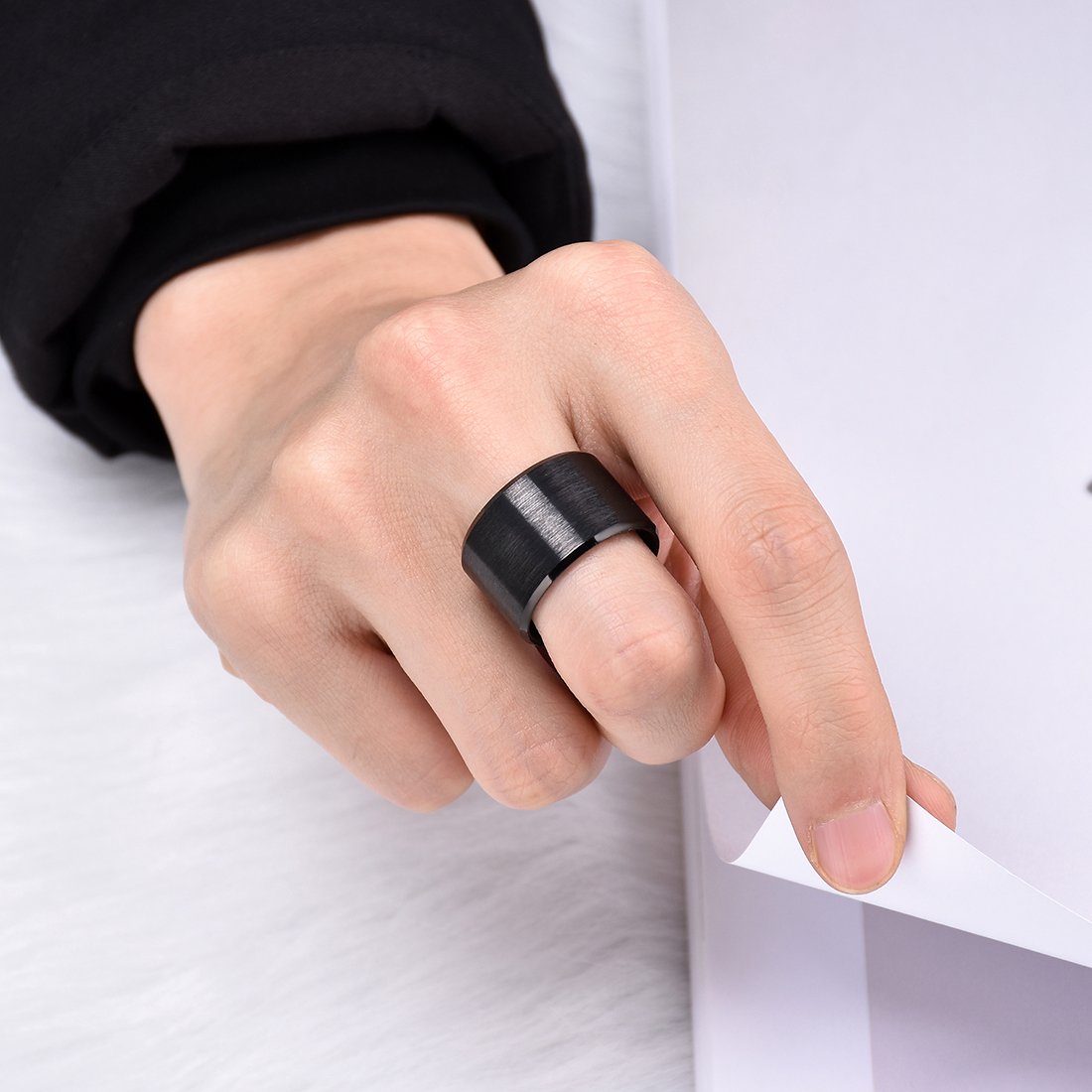 King Will Black-15mm Basic Wedding Ring For Men with Brushed Matte Surface Beveled Polished Edge Comfort Fit 14