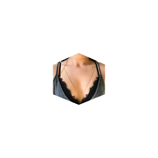 14K Gold Plated Body Chains for Women, Sexy Layered Belly Waist Chain Crossover Bikini Bra Chain, Summer Beach Rhinestone Body Jewelry(Neckchain)