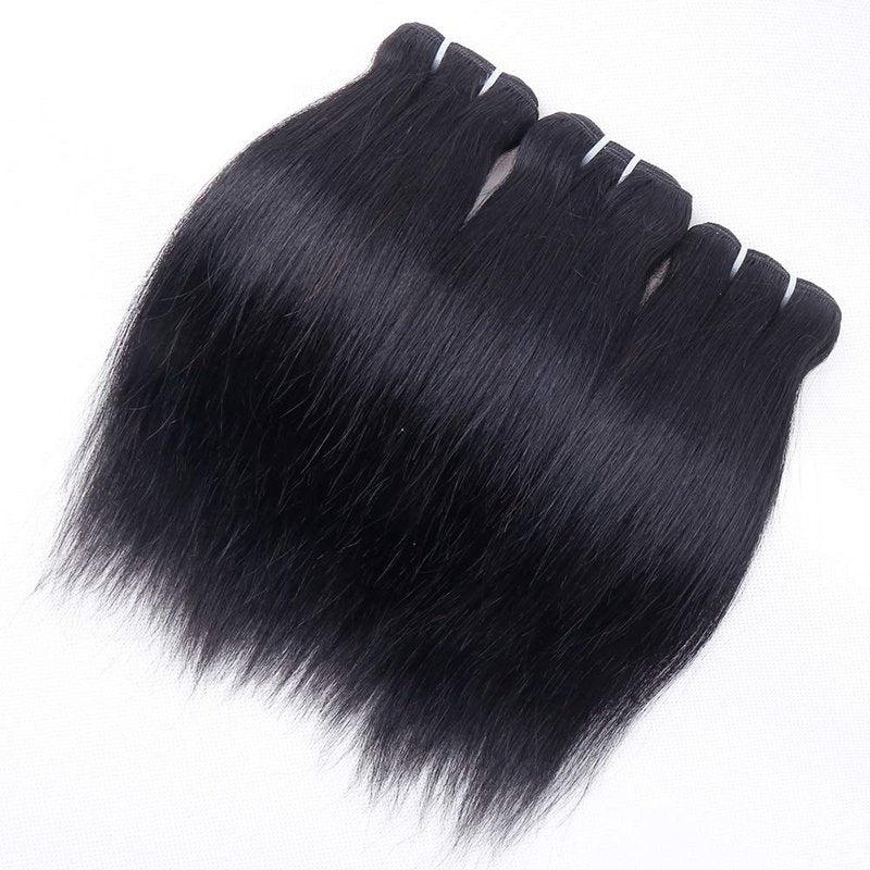 Brazilian Straight Human Hair Bundles with Closure(10 10 10+10) Straight 3 Bundles with Closure 50g 10A Unprocessed Straight Virgin Short Bob Hair Bundle Natural Black Color