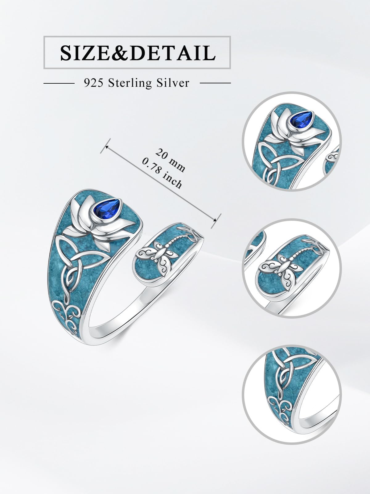 Midari Lotus Spoon Rings for Women Sterling Silver AdjustableTurquoise Lotus Flower Finger Thumb Rings with Lotus Turquoise Jewelry for Women Yoga Lovers Birthday Christmas Gifts B