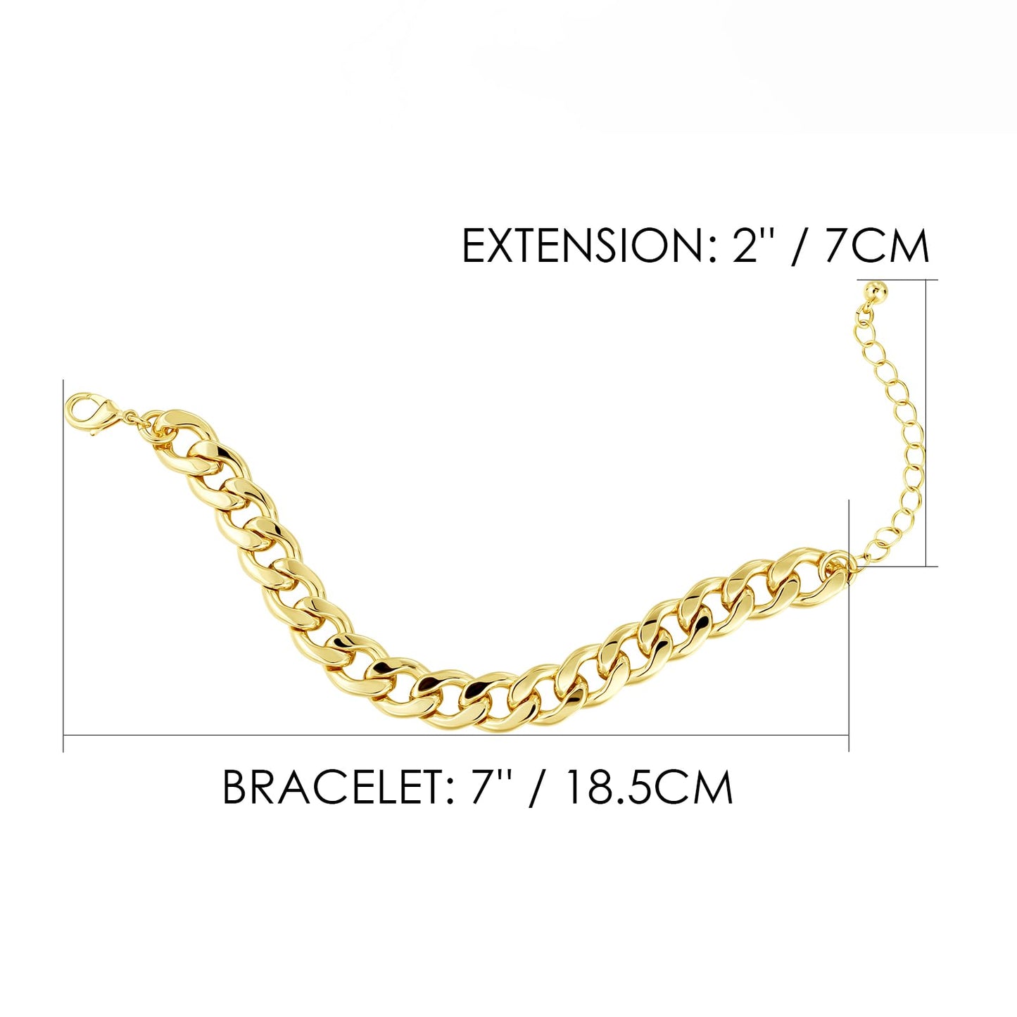 LANE WOODS Chunky Gold Bracelet for Women 14k Gold Plated Diamond-Cut Cuban Chain Link Bracelet for Men Classic Jewelry