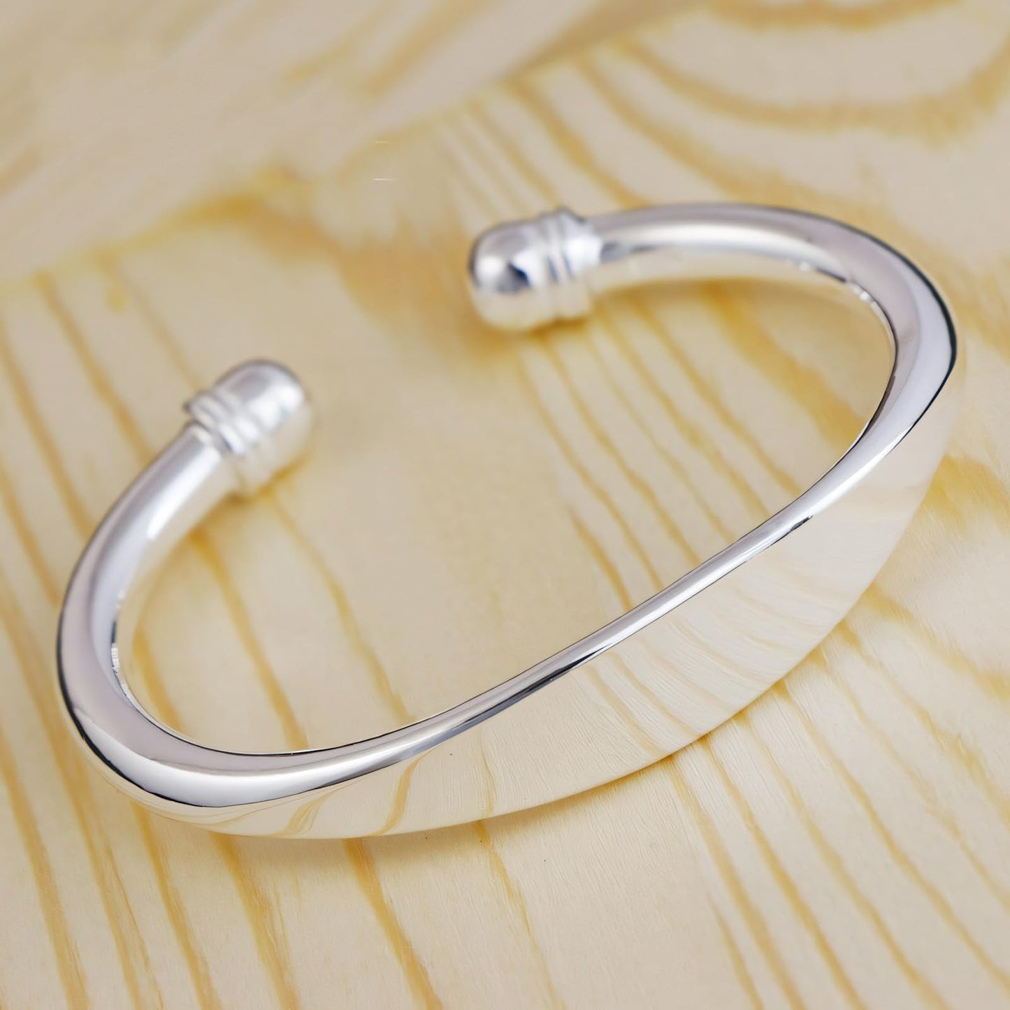 925 Sterling Silver Bangle Bracelets Fahion Open Adjustable Wide Cuff Bracelet for Women Teen Girls Minimalist Unisex Cuff Bracelet High Polish Irregular Cuff Bangles Stackable Bracelet for Men Women