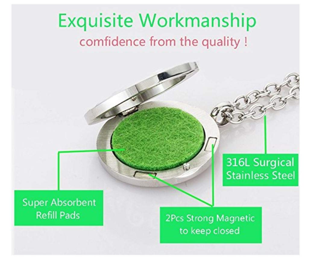 Aromatherapy Essential Oil Diffuser Stainless Steel 30MM Silver Magnetic Locket Pendant with Chain Necklace and Colored Refill Pads & Diffuser Bracelet All in a Velvet Bag (Snowflake1)