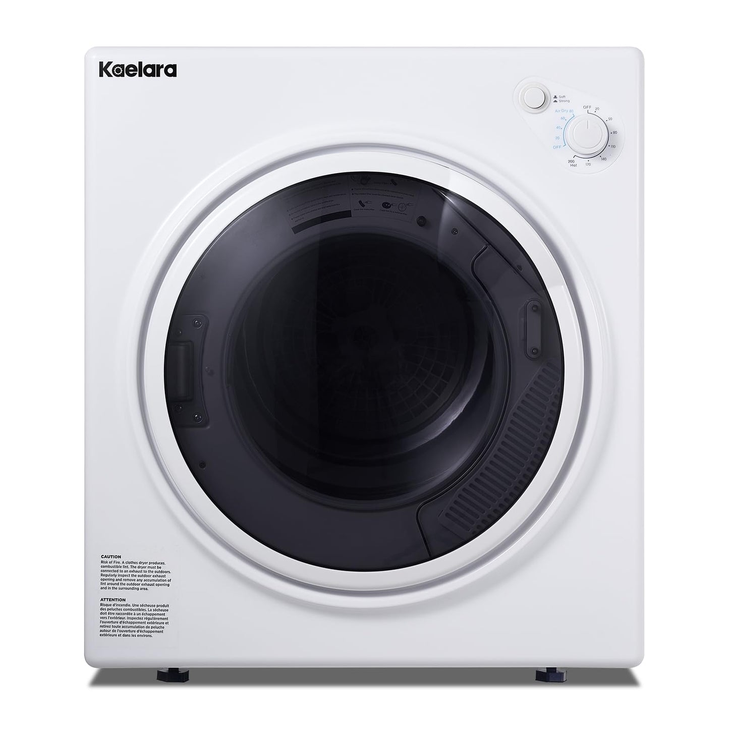 Kaelara Portable Dryers for Laundry 15000W, 3.5 Cu.ft Portable Clothes Dryer with Stianless Steel Tub, Front Load Clothes Dryer Machine for Home, Apartment, 4 Dring Mode, Auto-shutt off, White