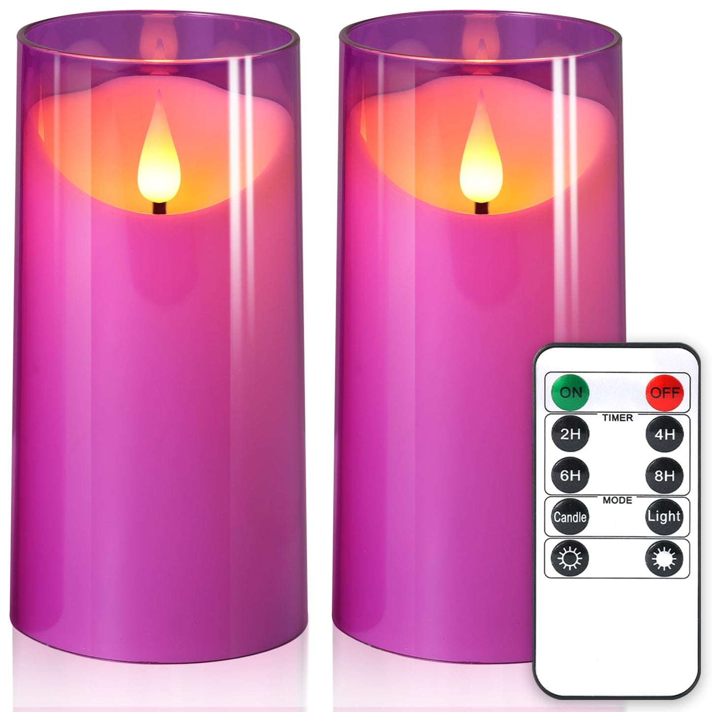 NURADA 3"x6""Flickering Flameless Candles: 3D Wick Unbreakable Acrylic Battery Operated LED Pillar Candles - Battery Candles with Remote and Timer for Table Wedding Centerpieces Party Decor Purple"