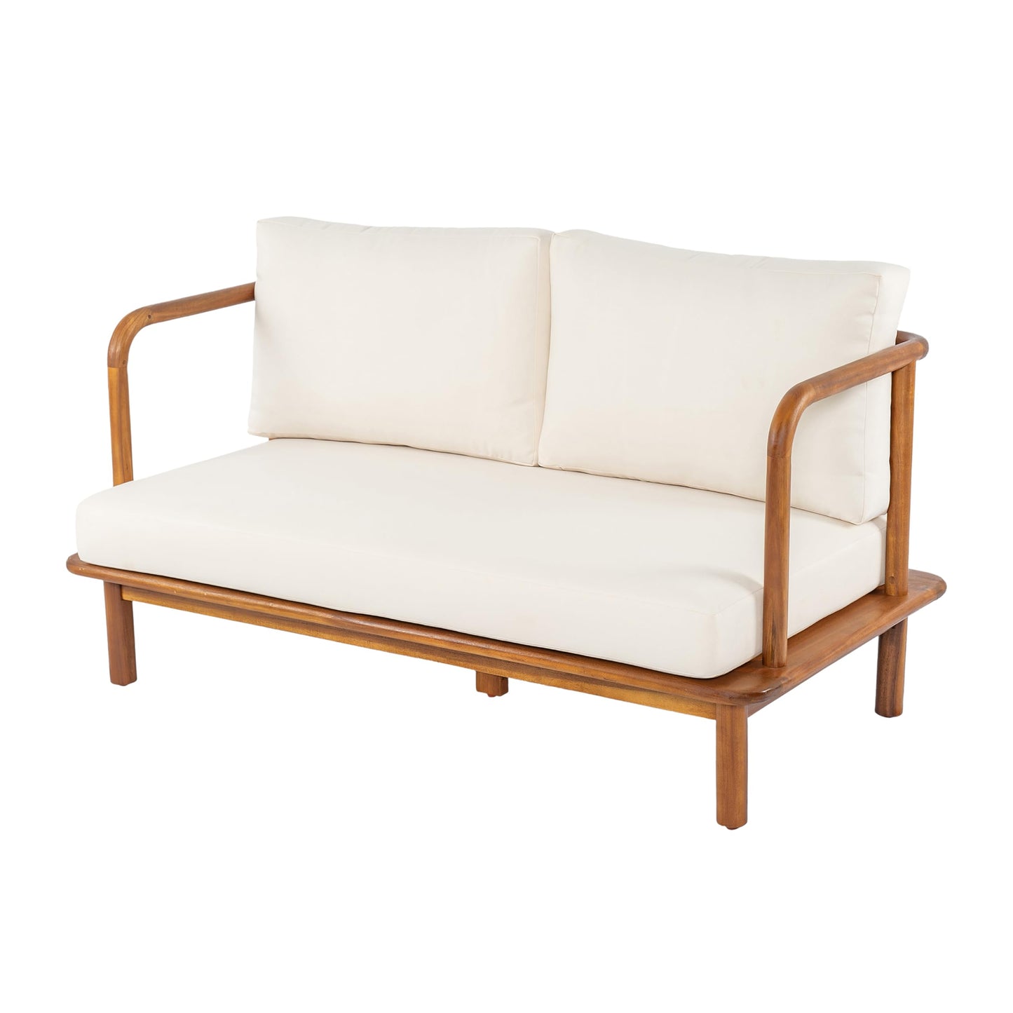 Christopher Knight Home Canape Acacia Wood Patio Loveseat Sofa with Cushion, Outdoor 2-Seater Sofa with Removable Cushions, Solid Wood Patio Furniture Set, Teak+Beige
