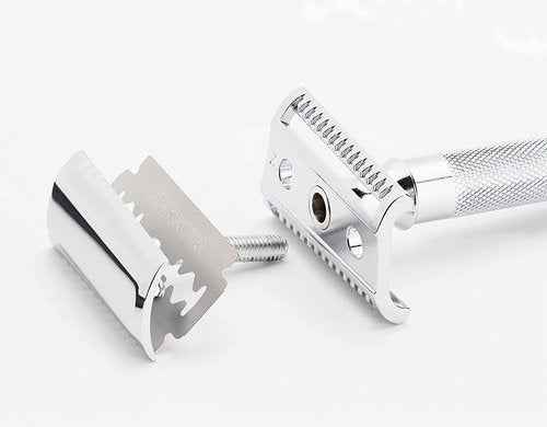 G.B.S Men’s Shave Set, Double Edge Safety Razor, Badger Hair Shaving Brush, Brush and Razor Stand, Chrome Shaving Bowl, Natural Shaving Soap and Blades