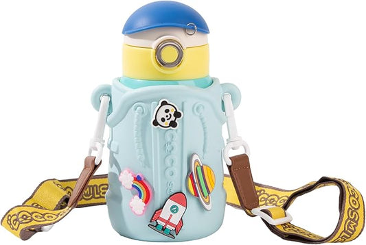 Cocosmile Croc Charm Kids Water Bottle with Silicon Sleeve - Kids Water Bottles for School Boys Girls, Thermal Insulated Stainless-Steel Cup, BPA Free Travel Bottle (With Straw)