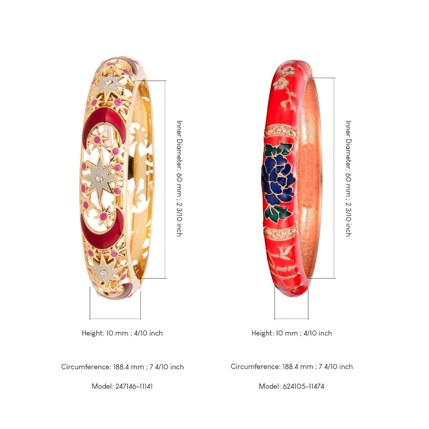 wynameleri Vintage Cloisonne Jewelry Gorgeous Rhinestone Handcrafted Bracelets Enamel Flower Gold Hinged Cuff Bangles Gifts 88A-55A127 red