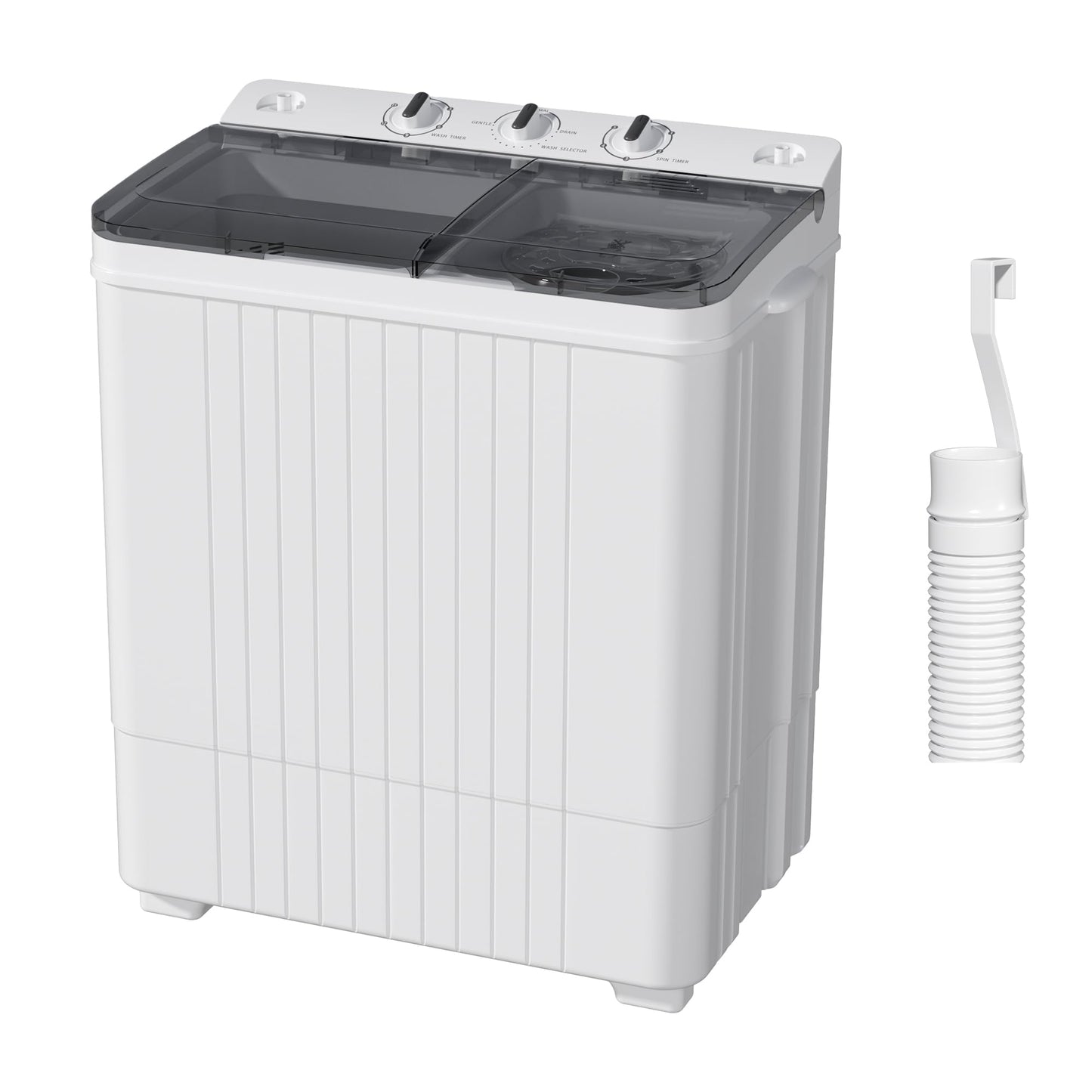 MarKnig Portable Washing Machine, 28lbs Twin Tub Mini Washer Compact Laundry Machine with Timer Knobs, Semi-automatic 18lbs Washer 10lbs Spinner Combo for Dorms, Apartments, Grey