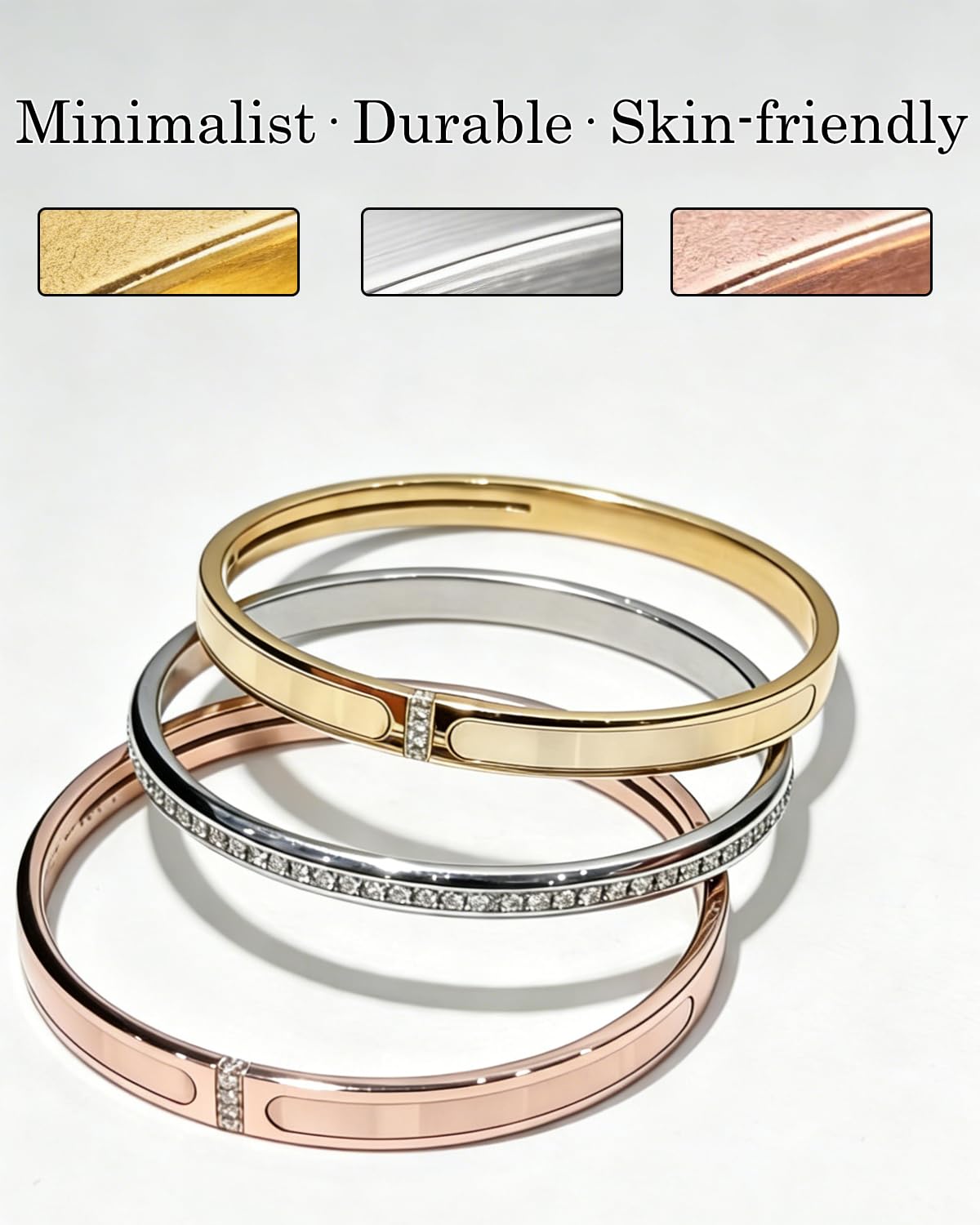 5-Piece Elegant Stainless Steel Bracelet Set, Fashionable Classic Design, Stainless Steel 5 Piece Bracelet Set, Non Tarnish Bangle, Elegant Bracelets Sets for Everyday and Formal Wear (Silver)